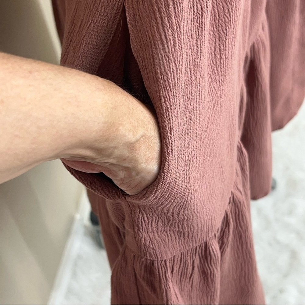 Davi & Dani Tiered Shift Dress Small Mauve Crochet Boho Flowy Summer Crinkle NWT - Picture 5 of 12